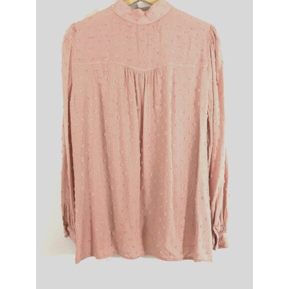 LOFT Blouse Button Down Pink Collar Tie Swiss Dot Size L - Picture 4 of 8
